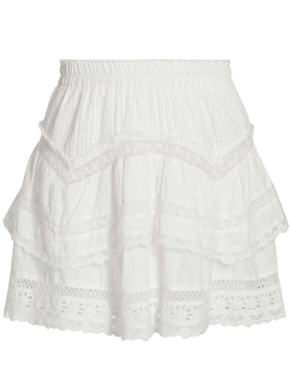 LoveShackFancy White Tiered Lace Mini Skirt